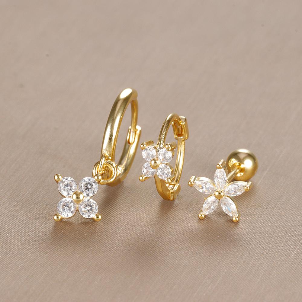 3-teiliges Vintage-Design-Set mit vier Zirkonia-Creolen für Frauen, winziger Knorpelpiercing-Ohrring aus Edelstahl, Schmuckgeschenk