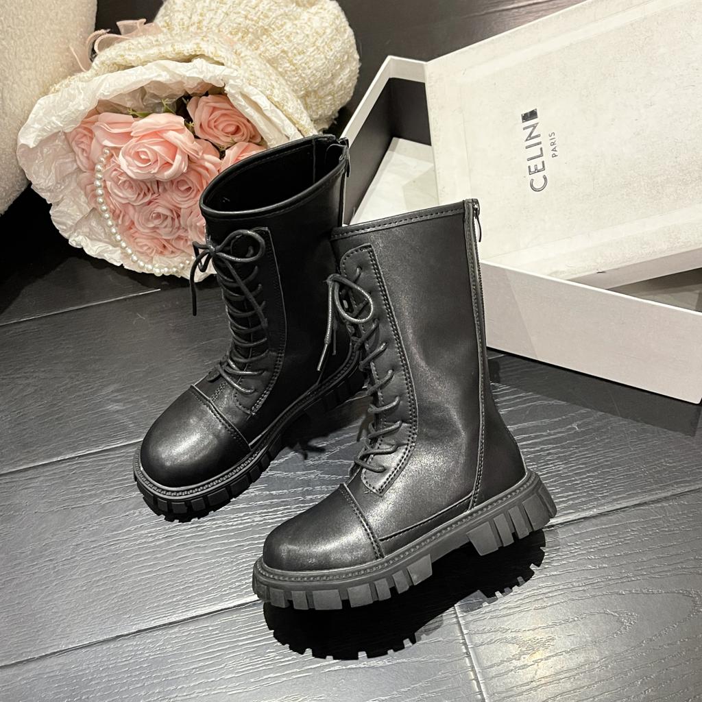 Girls Boots Solid Color Kids Fashion PU Simple Winter and Autumn New Big Children's Performance High Boots Children's Catwalk