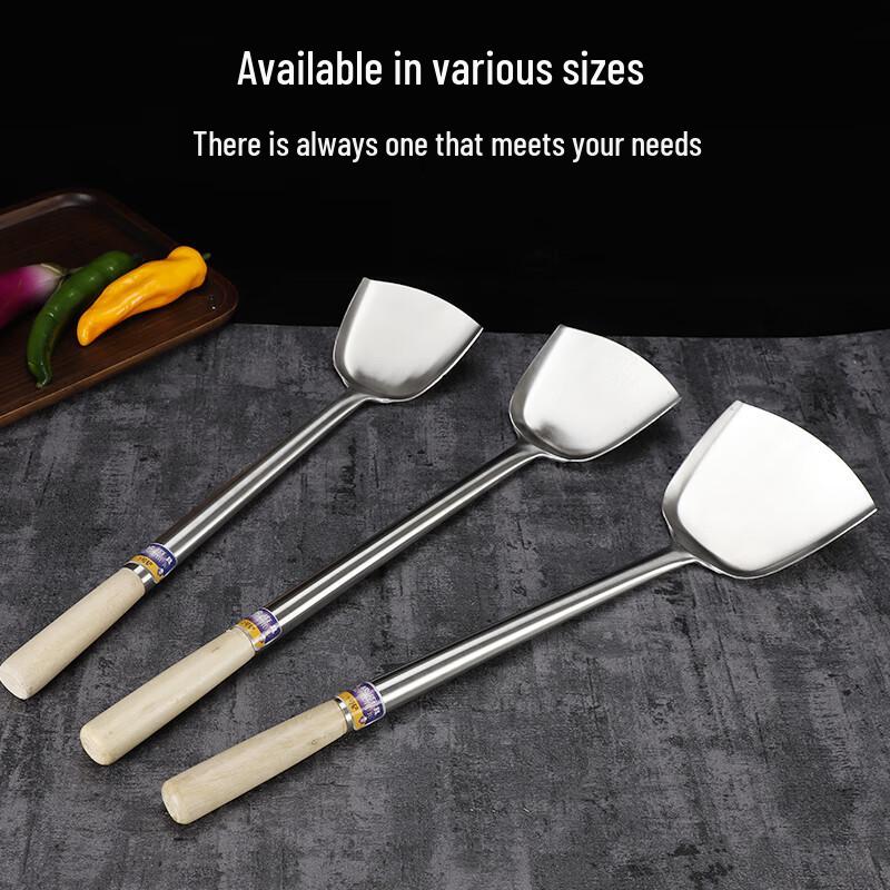 FATTBAO Stainless Steel Wok Spatulas & Ladles with Wooden Handles