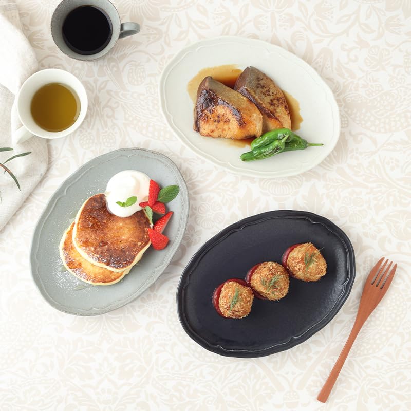 EAST Table RINKA Oval Made In Microwave and Dishwasher Plate, 23.5cm, Lightweight, Gray, Japan, Safe, 86-011-02