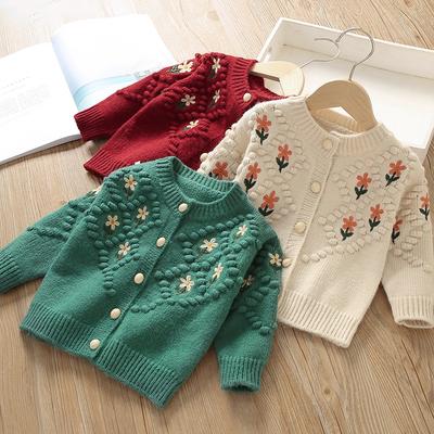 Children's Sweet Flower Sweater Spring Girls Sweater Cardigan Coat