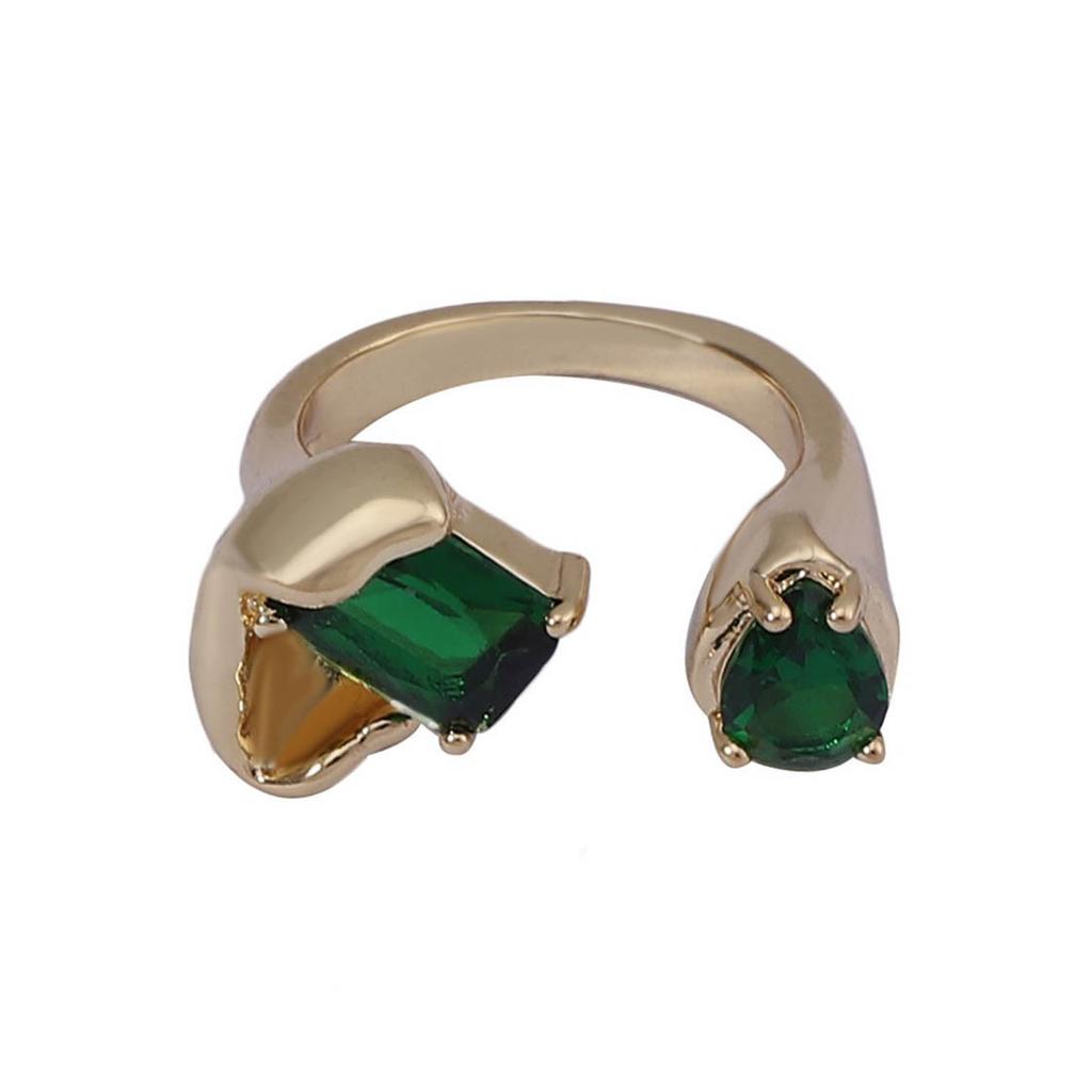 Luxury Atmospheric Emerald Alloy Open Row Diamond Geometric Women's Ring Versatile Simple Daily Wear Women