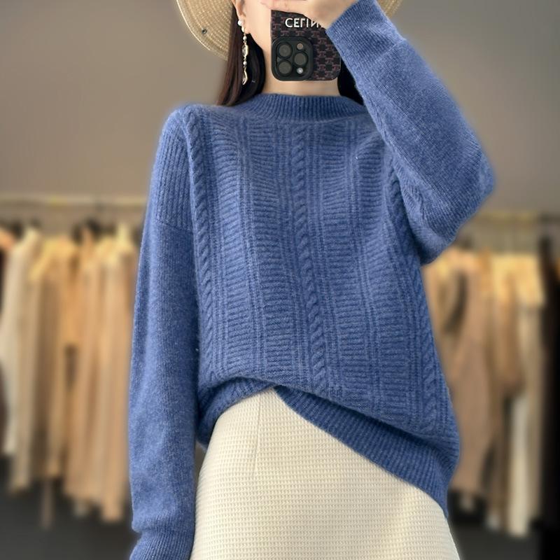 Semi-turtleneck twist sweater women's autumn and winter new solid color inner fashion bottoming shirt loose thickened pullover knitted sweater