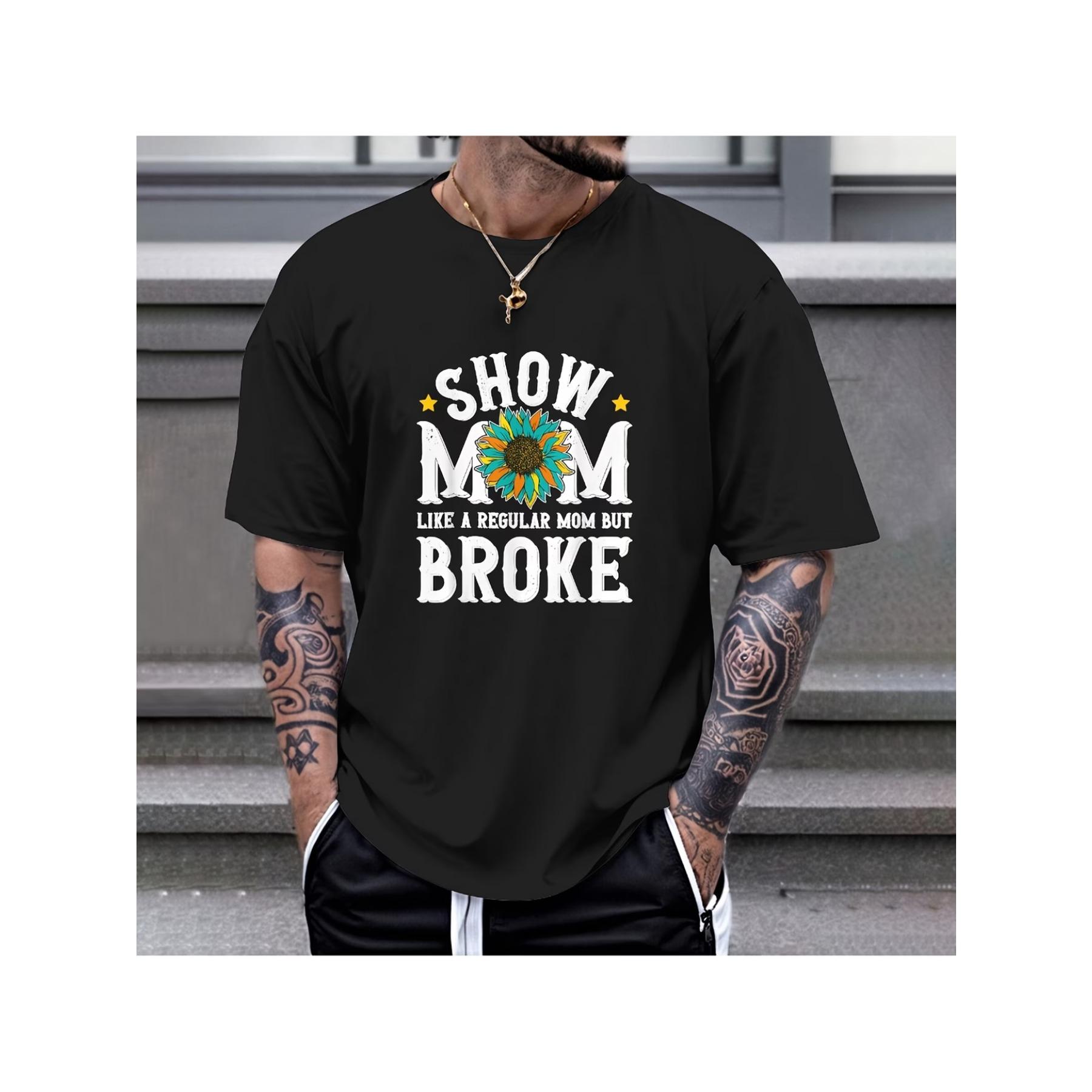 Funny Livestock Show Mom T-Shirt - Farm Humor  Show Mom Like A Regular Mum But BROKE  Slogan, Soft Breathable Cotton Tee for Agricultural Events S чёрный