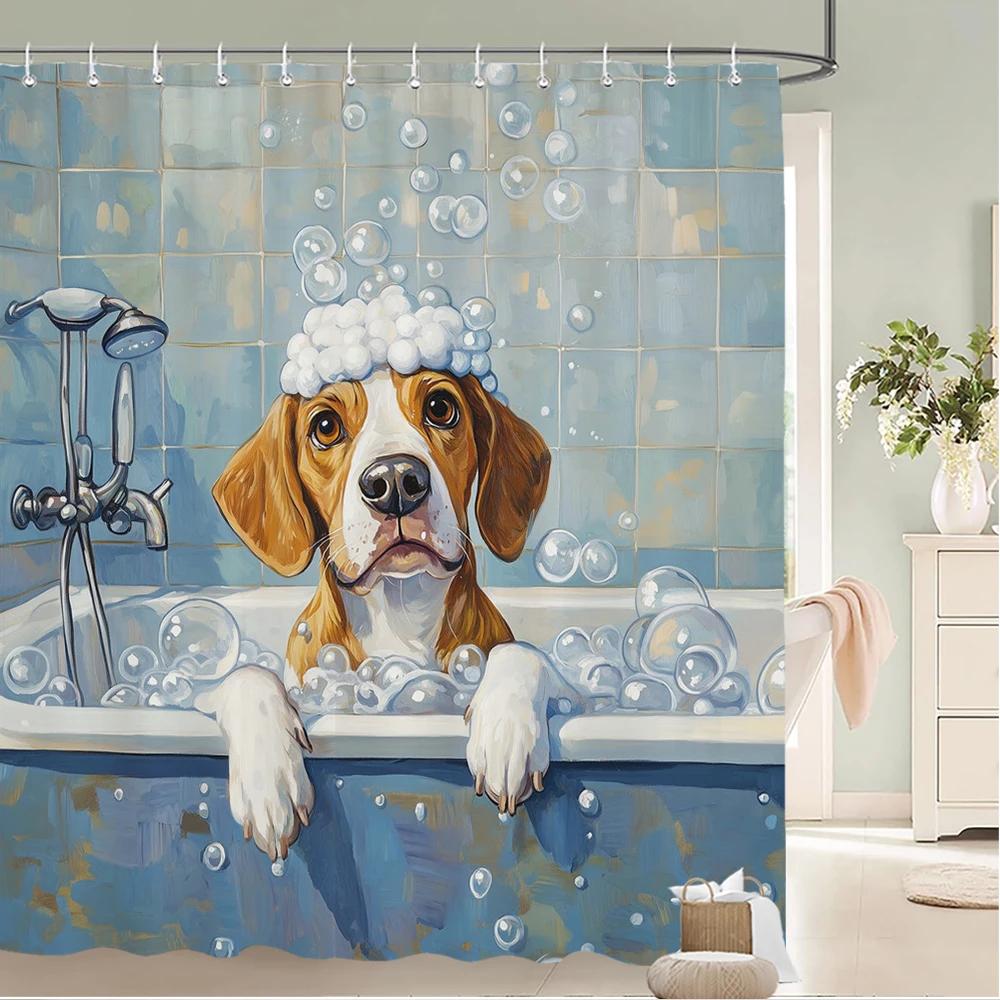 Uroczy wzór kota i psa do kąpieli Zasłona prysznicowa Zasłona kąpielowa Kreskówkowy nadruk zwierząt Zasłony łazienkowe do dekoracji domu zasłona