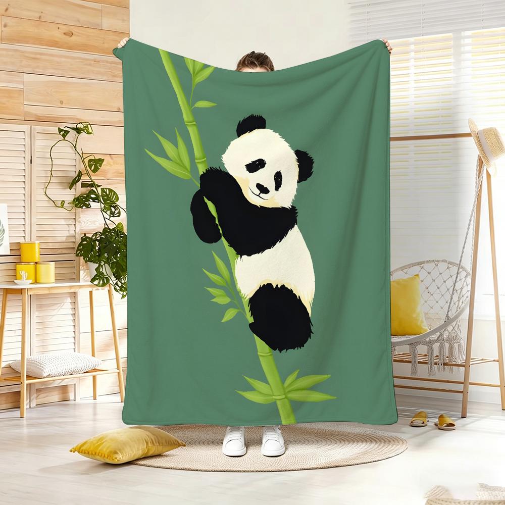 Cute Stacked Panda On Bamboo Graphic Throw Lightweight 240g Flannel Blanket Soft Skin-friendly for Summer Cooling