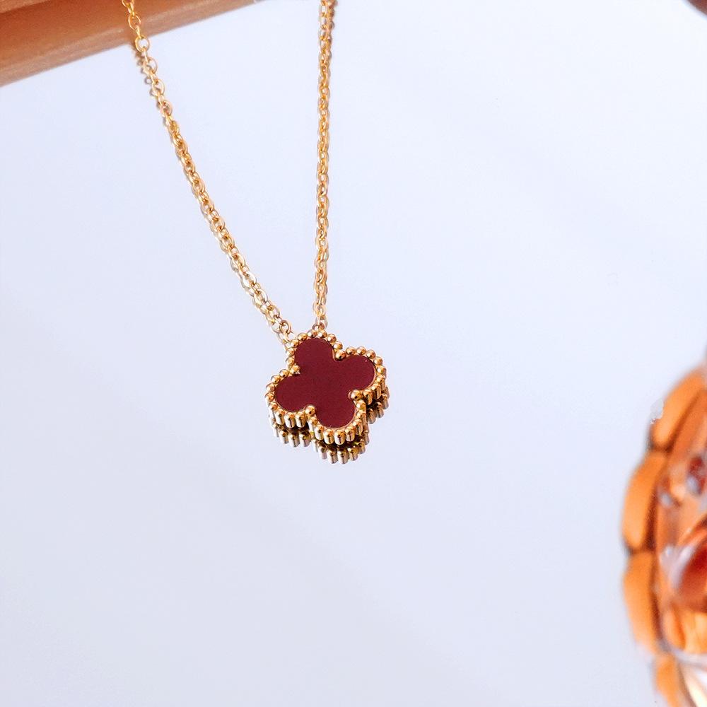 

15mm Lucky Four-Leaf Clover Necklace Titanium Steel Light Luxury High-End Double-Sided Design Collarbone Necklace 13mm
