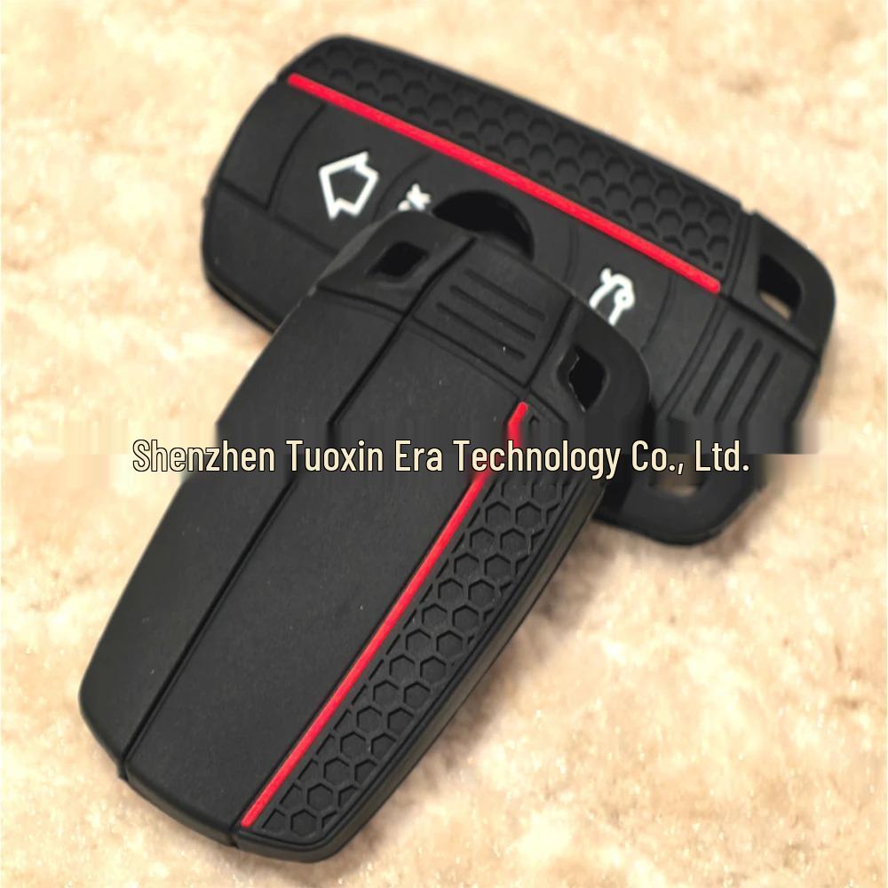 Silicone Key Case for BMW 3/4/5/2 Series & M3, Honeycomb Pattern with Red Line