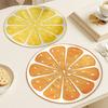 Lemon Slice Placemat Linen Heat Insulation Dining Mat Embroidered Round Orange Washable Placemat for Dining Table Decoration Protection