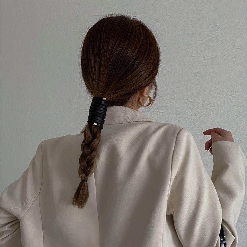 Solid Color PU Rope Ponytail Holder Hair Band Luxury Sense Hair Ring Flexible Bend Hair Rope  Gift