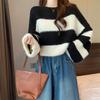 Thickened Short Striped Mohair Sweater Women's Autumn and Winter Retro Loose Outer Wear Lazy Wind Pullover Knitted Sweater