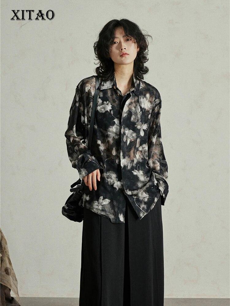 

XITAO Perspective рубашка с длинными рукавами, однобортный простой топ LYD1842