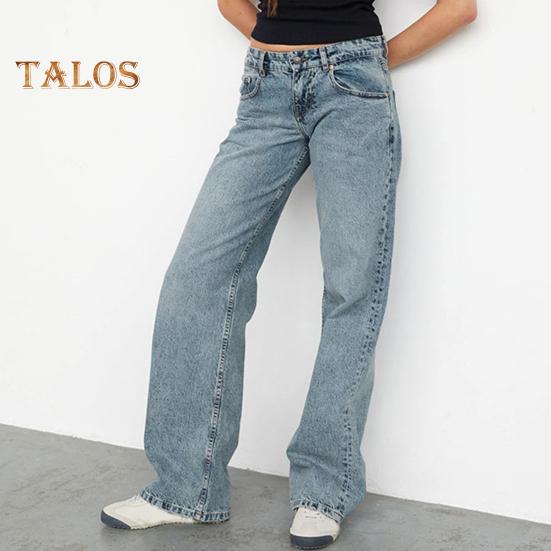 Damenhose mit Taschen, niedrige Taille, gerades, weites Bein, Knopf-/Reißverschluss, lange Hose für den Alltag und Reisen