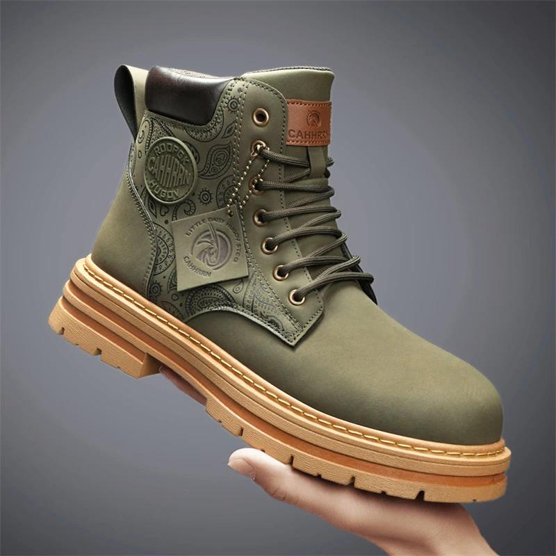 Ankle Boots Casual Sneaker Leather Shoes Loafers Winter Boots for Men Sports and Leisure Work Wear Round Toe Fashion Army Boots