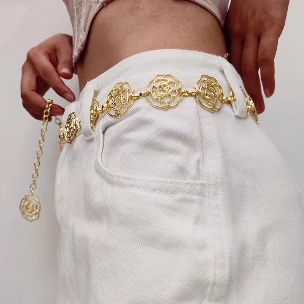 Rose Flower Waist Chain Adjustable Skirt Decoration Belt Fashion Flower Chain Belt  Women