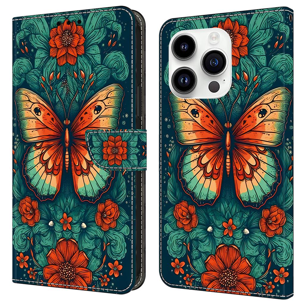 For iPhone 14 Pro Case Pattern PU Leather Flip Phone Cover Wallet