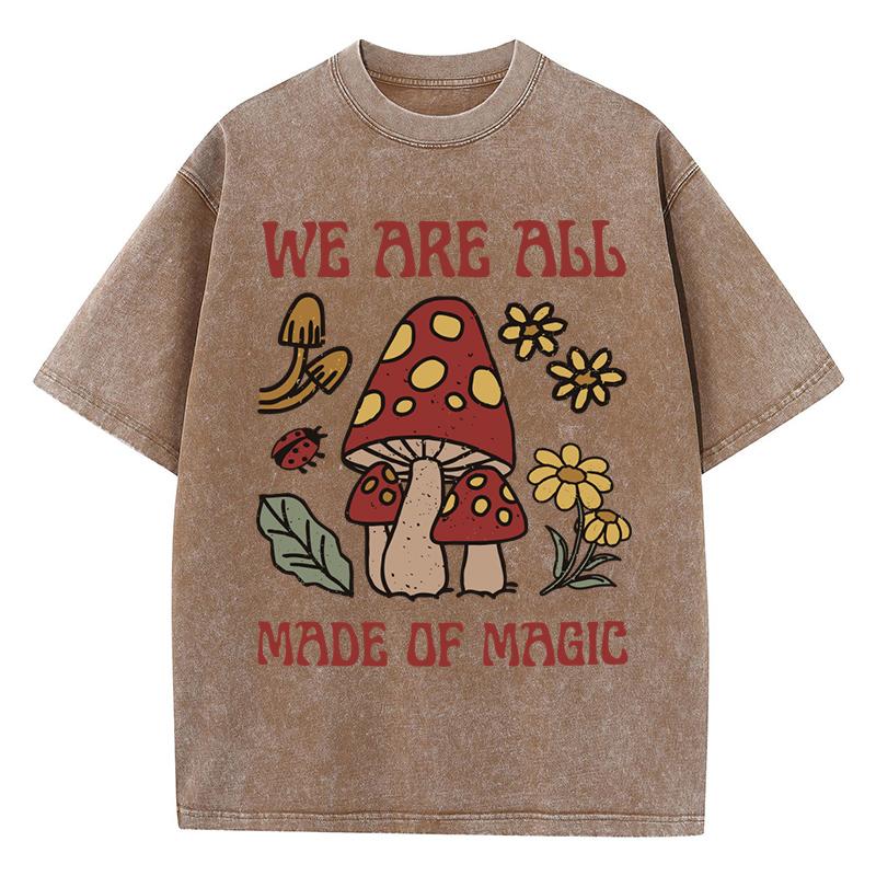 Magische Cartoon Blume Pilz Druck Gewaschene T-Shirts Damen All-Match Baumwolle T-Shirt Sport Sommerkleidung Locker Oberteil