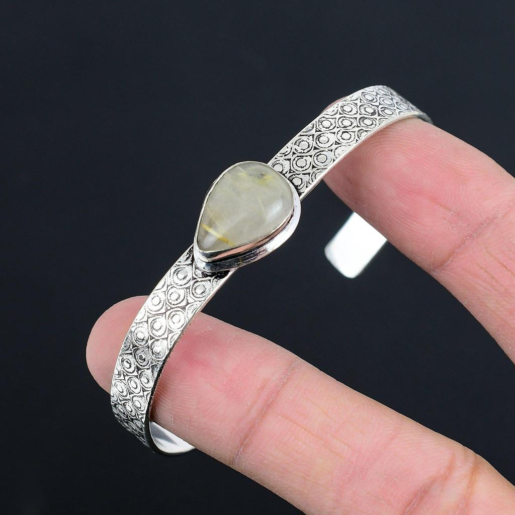 Friendship Day Sale Pear Golden Rutile Gemstone New Bangle Jewelry 925 Silver