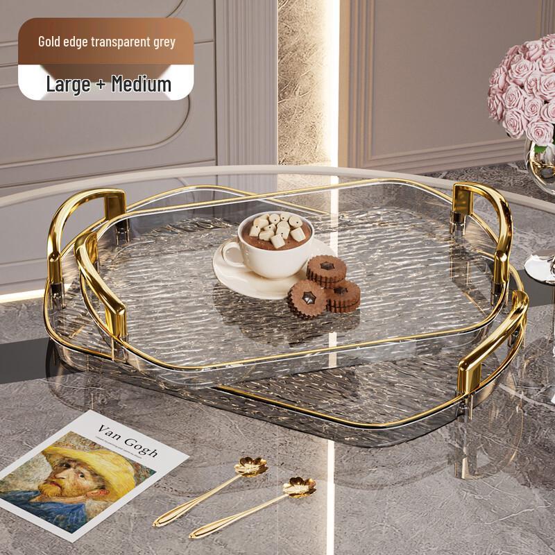 HA Light Luxury Plastic Serving Tray with Handles