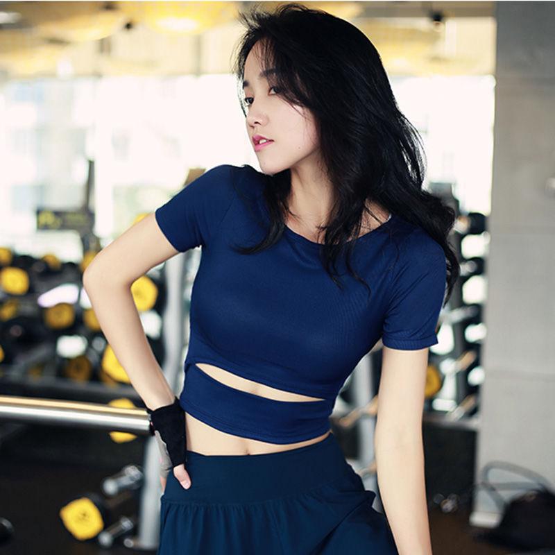 Sexy Women Yoga T-shirts Solid Black White Sports Tops Casual Gym Tees For Female Leisure Running Cycling T-shirts Short Sleeve Tees Girls Casual Tee