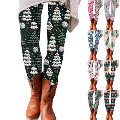 Women's Pants Christmas Printed Stretchy Soft Bottoms Casual Home Sleeping Pants