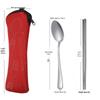 Stainless Steel Portable Cutlery Set with Cloth Bag - Includes Knife, Fork, Spoon & Chopsticks for Outdoor Travel