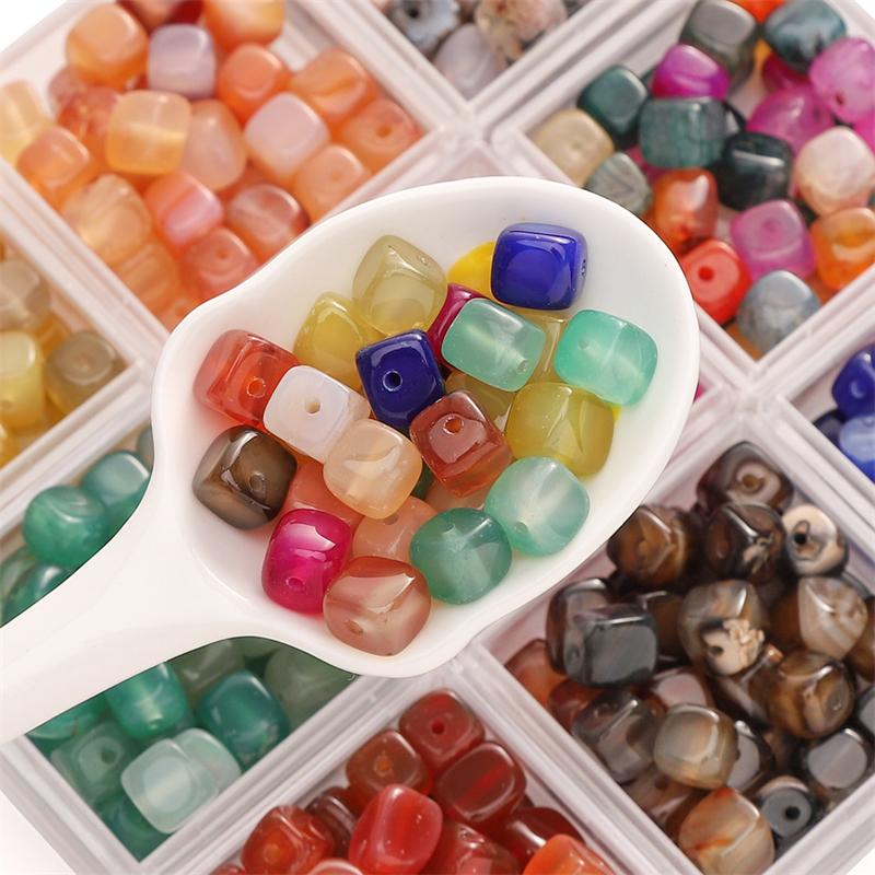 1strip /bag Colored Natural Agate Square Beads DIY Bracelet Necklace Earrings Jewelry Accessories