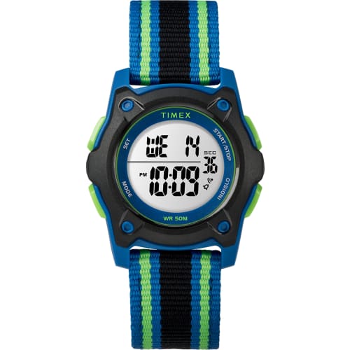 

Timex Kids TW7C26000 Time Machines Digital 35mm Blue/Black/Green Double-Layered Nylon Strap Watch