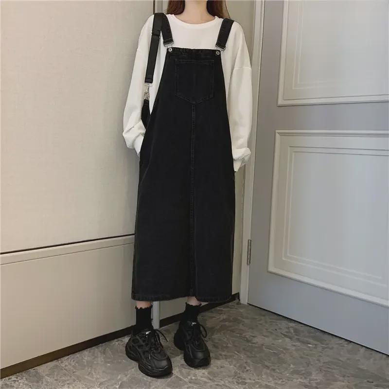 Women's Plus Size Slim Korean Denim Overall Skirt - Age-Defying, Loose, Mid-Length for Spring/Autumn