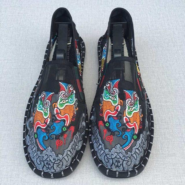 Oude Peking Stoffen Schoenen Holle Netstof Schoenen Airconditioning Schoenen Luie Man Handgeborduurd Mondmasker Gaas Sandalen