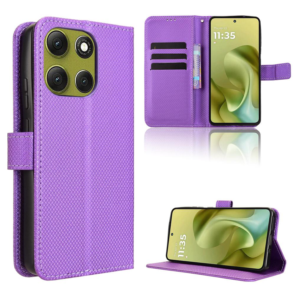 For Motorola Moto G86 Power 5G Leather Wallet Case with Strap Diamond Texture Phone Cover