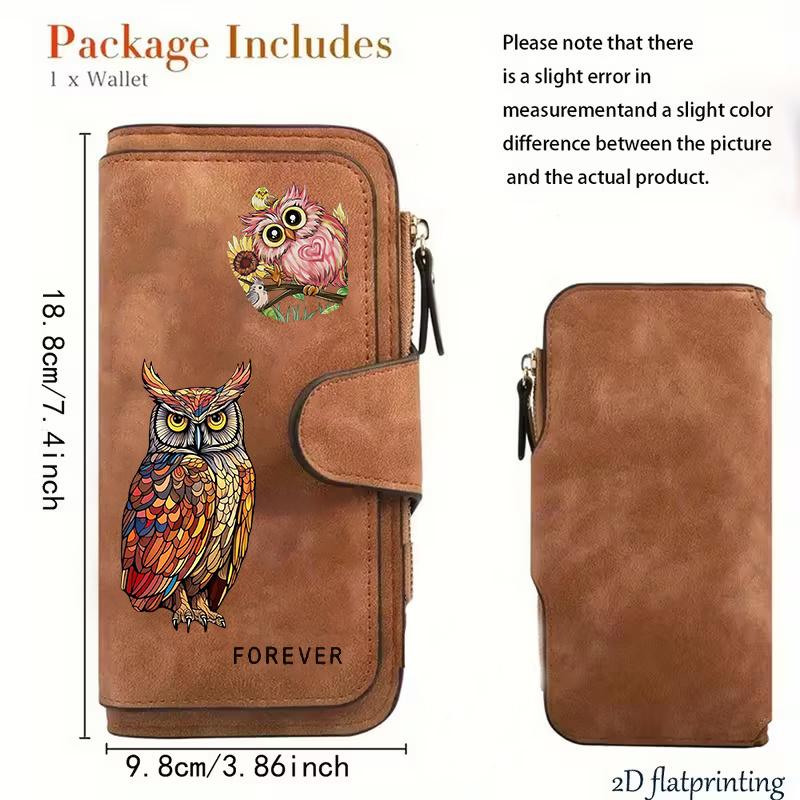 Owl Patterned Womens Long Wallet Multifunctional Portable Snap Button Coin Purse Perfect for Birthday Gifts Daily Commuting and Travel Versatile