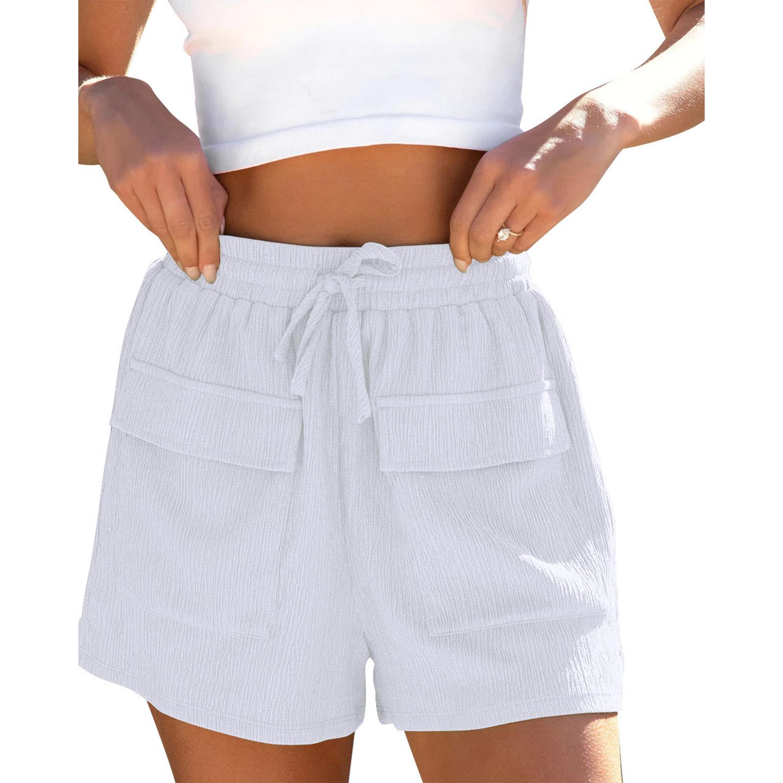 

Women’s High Waist Drawstring Shorts with Large Front Pockets Relaxed Fit Casual Summer Lightweight Design L белый