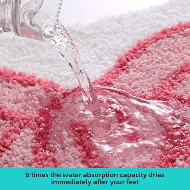 Pink Bow Bath Mat Thickened Flocked Microfiber Bathroom Rug Super Absorbent Anti-slip Foot Mats Soft and Comfortable