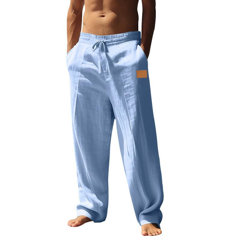 

American Style Men s Lace-up Beach Breathable Cotton Linen Loose Casual Sports Trousers Men XXXL небо синє кольору