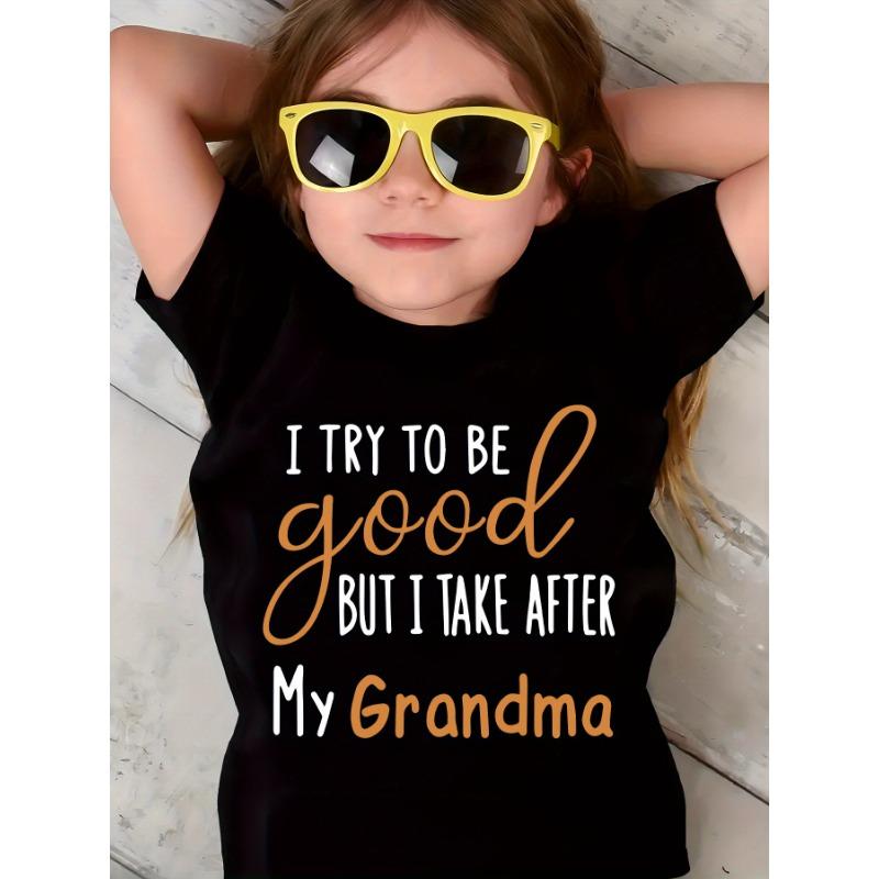

European sizes Summer Fashion Short-Sleeve T-Shirt for Girls with The Phrase I Try to Be Good But I Take After My Grandma 98cm чёрный