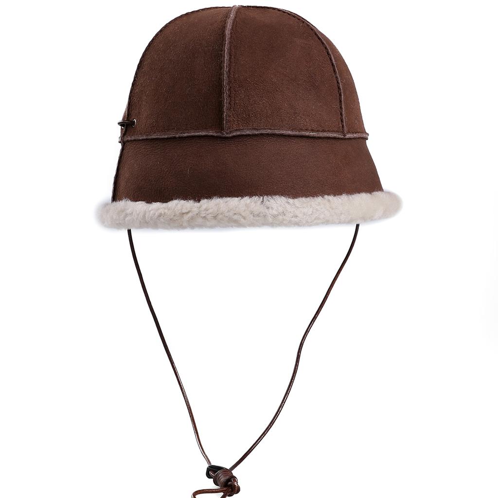 Unisex Genuine Sheepskin Leather Shearling Wool Bucket Hat Winter Fur Cap Hand Stitched For Cold Weather