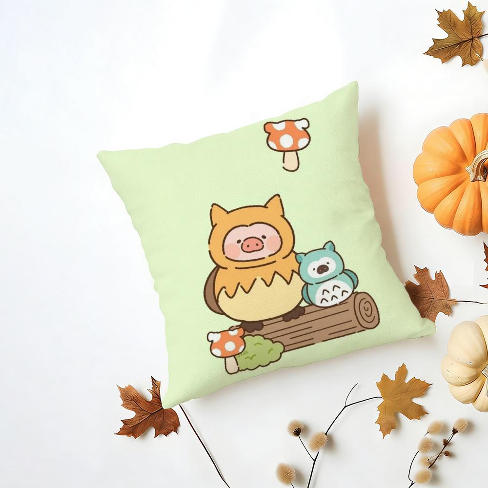Cartoon LLulu Pig Pink Cushion Cover Iceland Washable Linen Soft for Daily Sofa Bed Home Room Decor