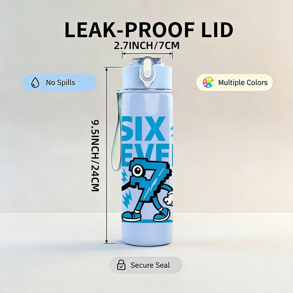 1PC Six Seven Number Letter 750ml Color Plastic Sports Water Bottle Leakproof Flip Straw Lid Suitable for Sports Office Home Use