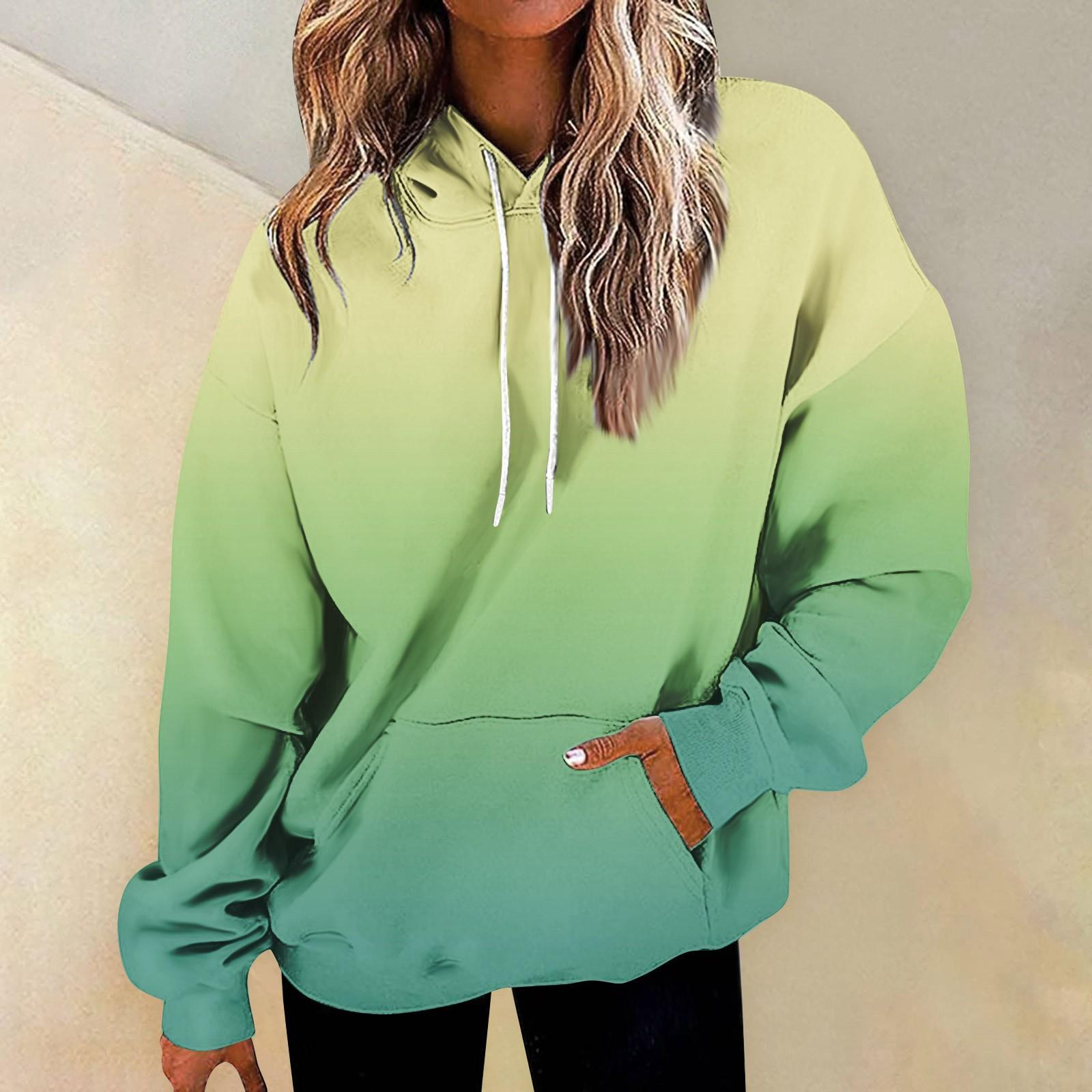 

Жіночі модні повсякденні універсальні повсякденні світшоти з круглим вирізом Графічні щоденні довгі рукави з градієнтним клаптевим принтом Топ-світшоти M зелений