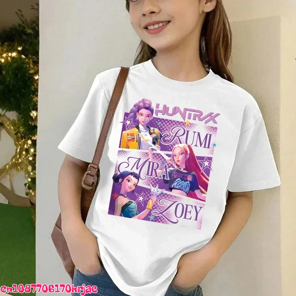 Hot Kpop Demon Hunters Children's T Shirt Short Sleeve Boys Kdis T-shirt Cute Kpop Demon Hunters Harajuku Tshirt for Boys Girls