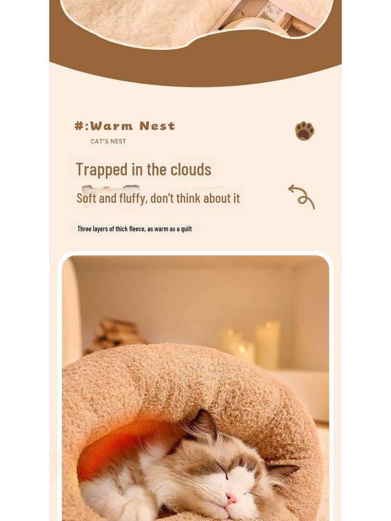 2024 Autumn/Winter Cozy Cat Bed: Enclosed Sleeping Bag for Kittens & Small Dogs with Sense of Security