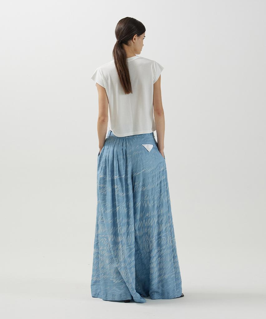 Meuameu Denim Stitch Layered Pin Tuck Slacks