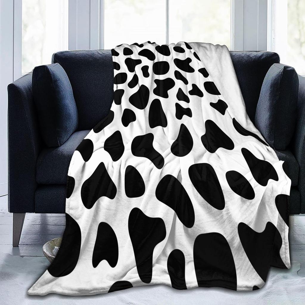 Black White Cow Print Throw Blanket Fluffy Fuzzy Throws Blanket Adult Kids Soft All-Season Warm Blanket Cozy Lightweight Flannel