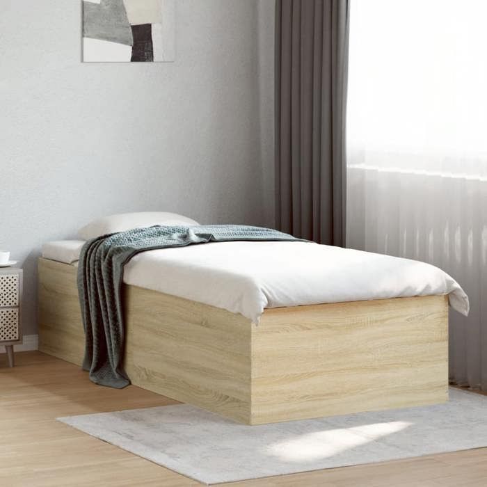 VidaXL Cadre de lit chêne sonoma 90x190 cm bois d'ingénierie, meuble de chambre à coucher, sommier, lit à panneaux, lit, lit 3280974