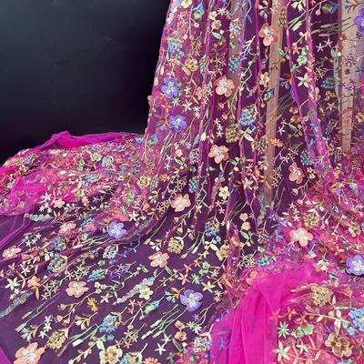 Color 3D Floral Embroidered Lace Tulle Mesh Fabric for Dress Diy Craft Wedding Dress Curtain Sewing Patchwork Clothing Material