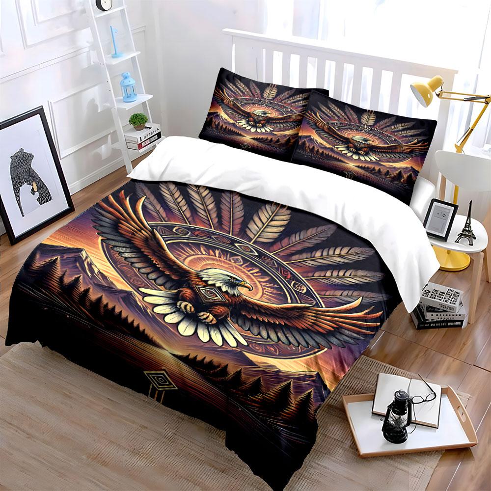 Eagle, feathers, mountains, sunrise. Bedding sets Duvet cover sets Duvet covers Pillowcases(1 * Duvet Cover 2 * Pillowcases, without duvet insert)