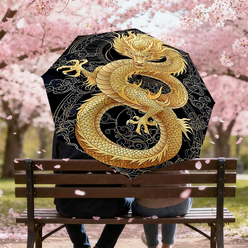 1PC Golden Dragon Umbrella-8-Rib Reinforced Portable Folding Travel Suitable for All Seasons Outdoor Daily Use Is an Ideal Choice -F362
