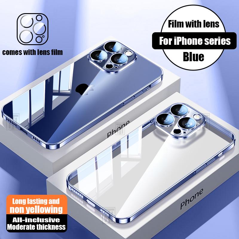 Official Not Yellowing High Clear Plating Case for For Iphone 16 15 14 13 12 11 Pro Max Plus Ultrathin Lens Film Protect Soft Cover