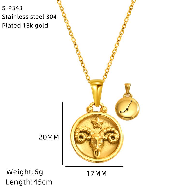 Doppelseitige 12 Sternzeichen Halskette aus Edelstahl und 18K Gold